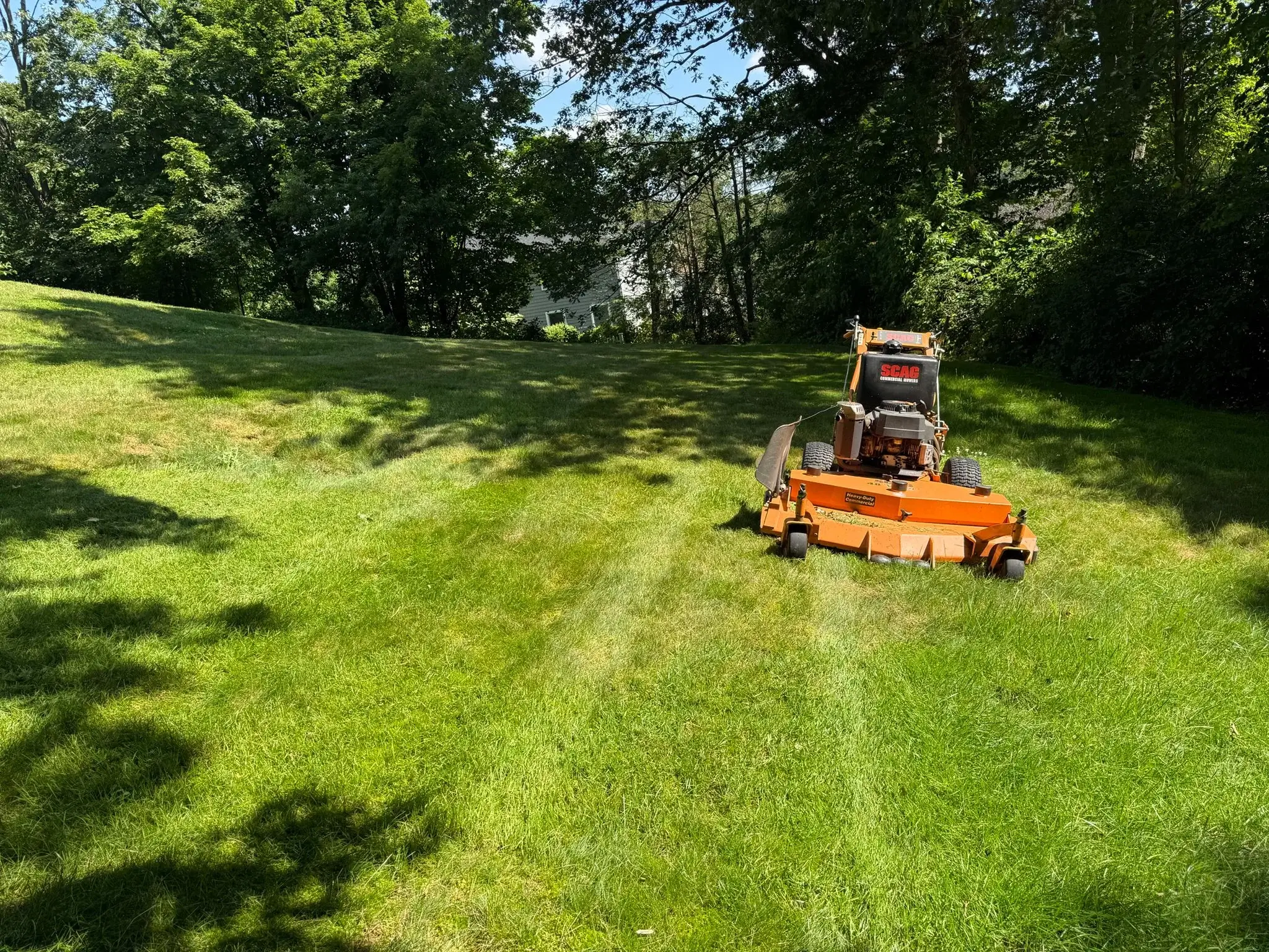 Commercial lawn care service with freshly mowed grass and professional striping in Connecticut.