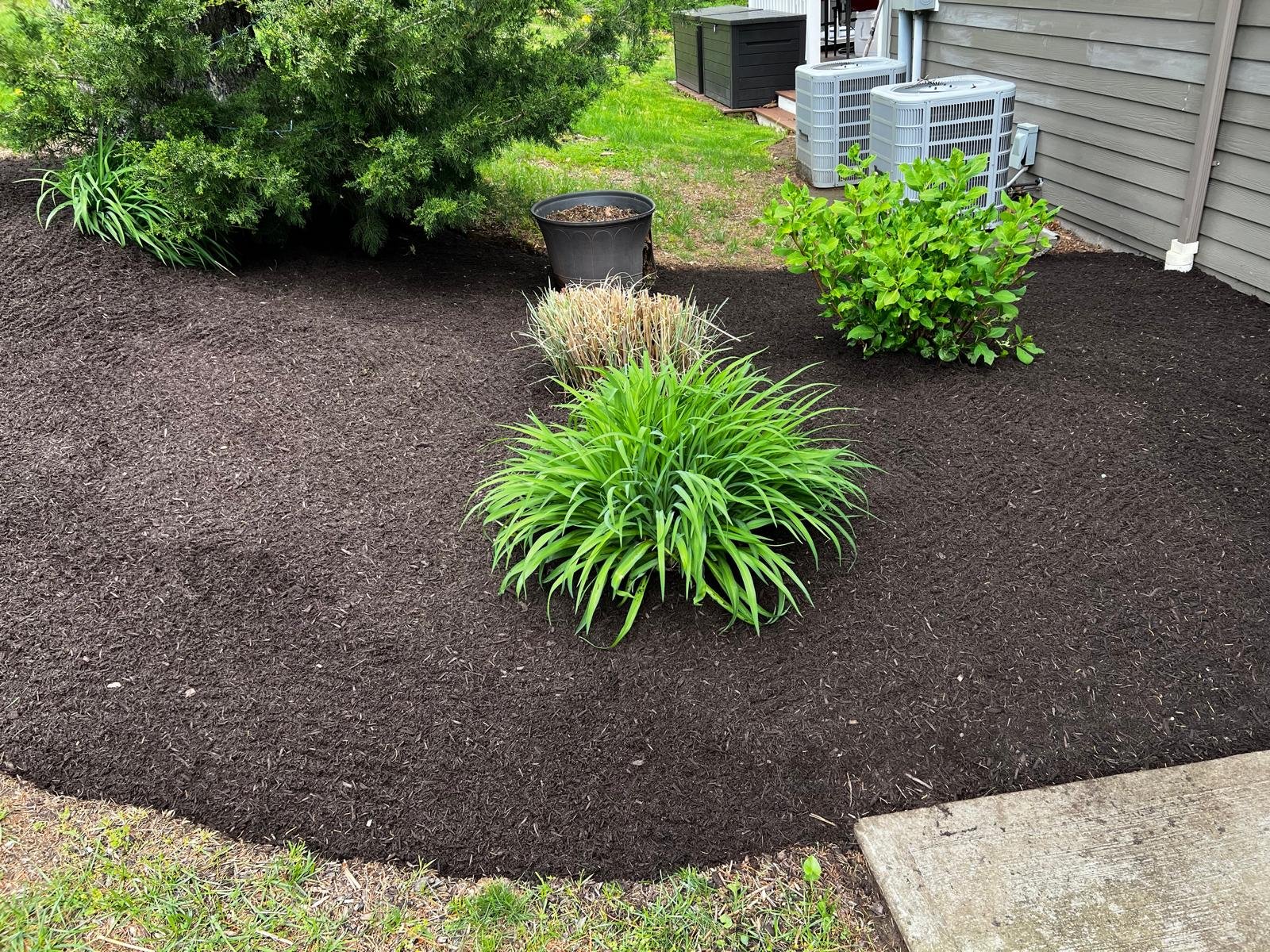 Mulching installation service in Connecticut by M&G Landscaping & Lawn Care LLC, improving soil health and landscape appearance.